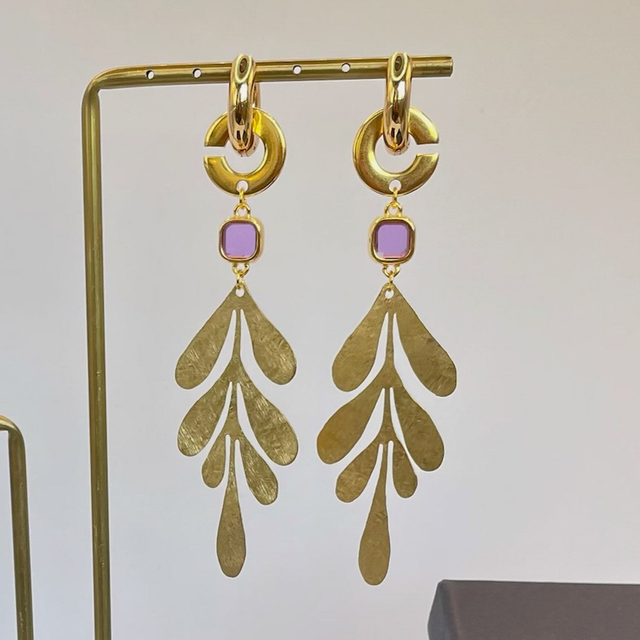 Boucles d'oreilles Feuille et cristal x CANOPÉE DORÉE
