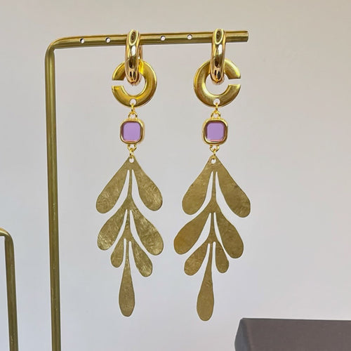 Boucles d'oreilles Feuille et cristal x CANOPÉE DORÉE