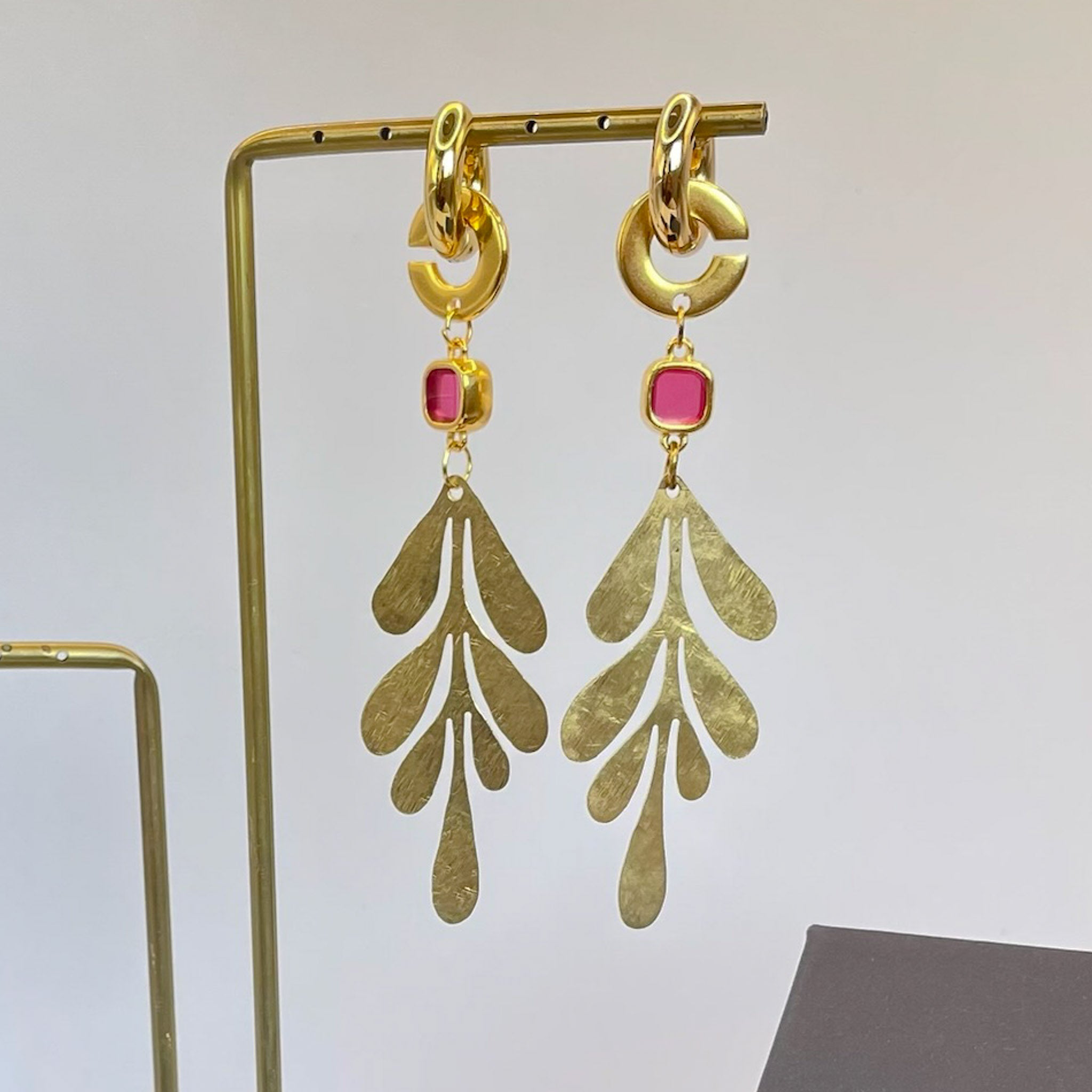 Boucles d'oreilles Feuille et cristal x CANOPÉE DORÉE