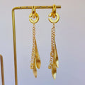 Boucles d’oreilles créoles dorées feuilles et chaîne avec cristal x CANOPÉE DORÉE