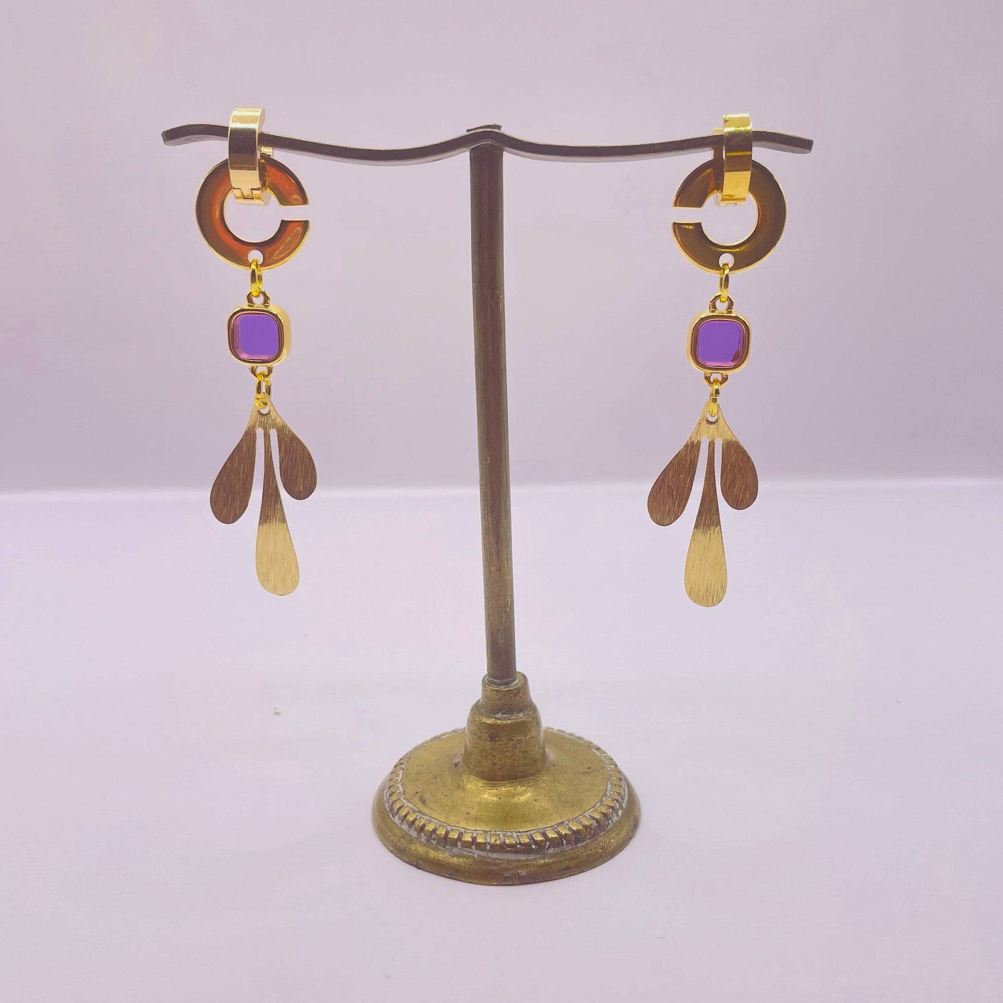 Boucles dorées créole, cristal et feuilles fines x CANOPÉE DORÉE