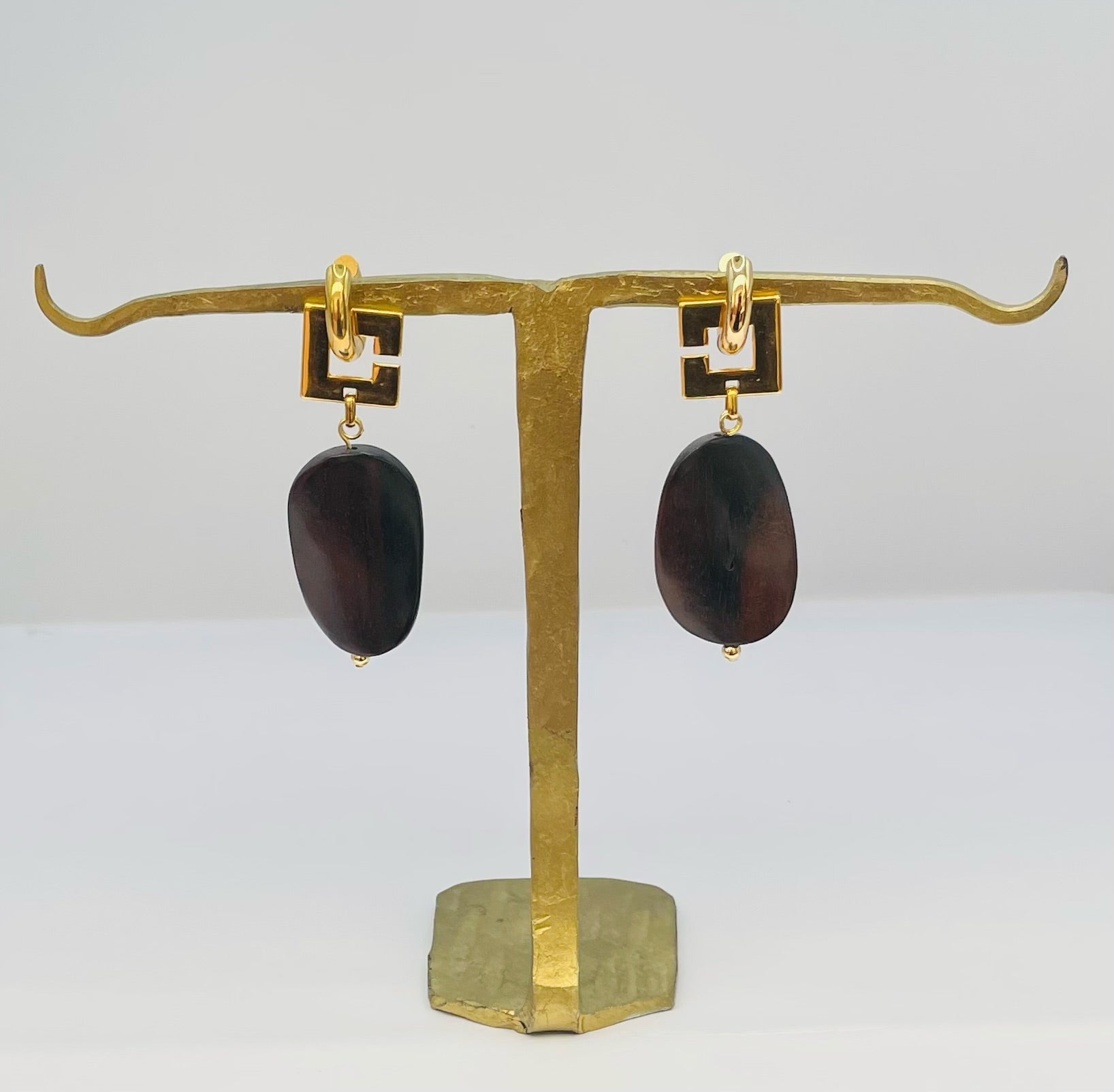 Boucles d'oreilles créoles et pastille bois rond x ÉTHNIQUE
