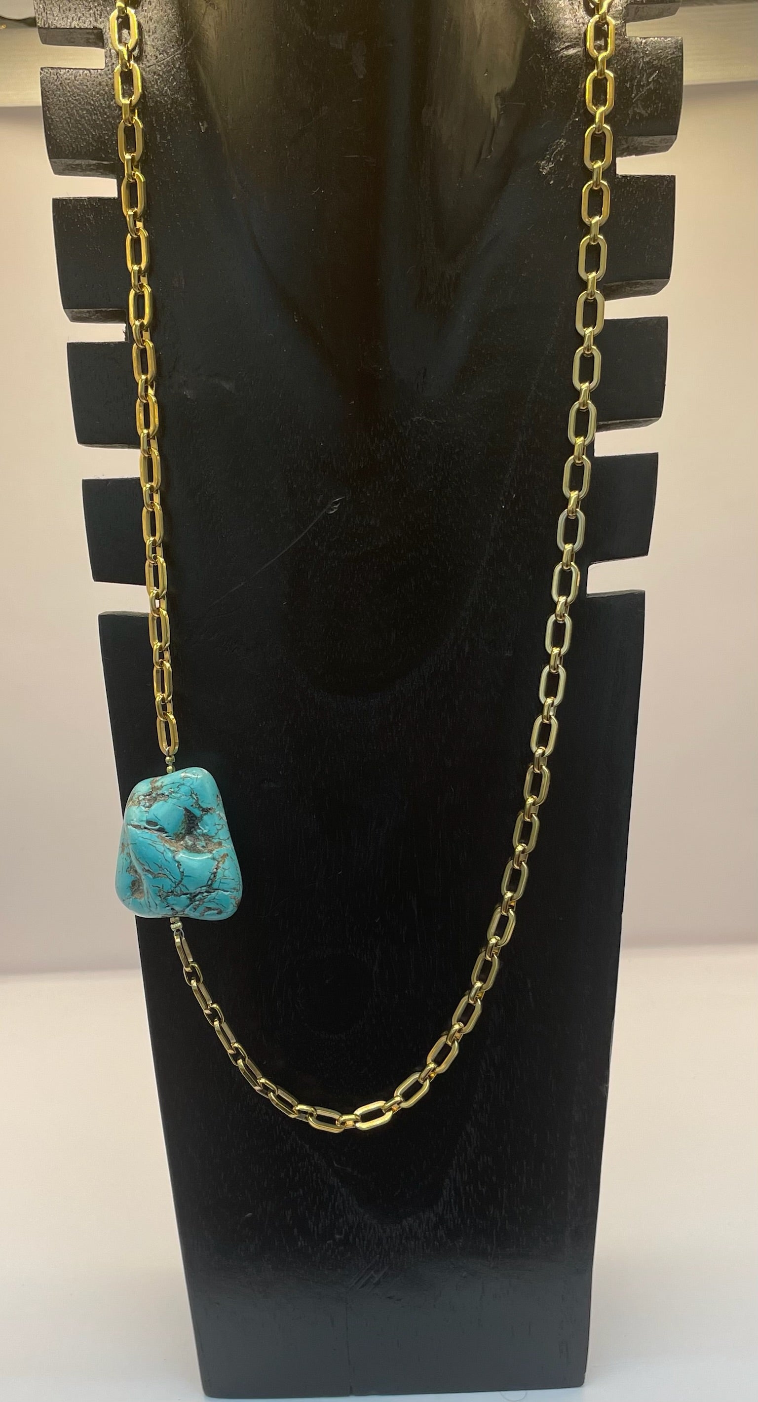 Sautoir. chaine doree +turquoise X PRECIEUSE
