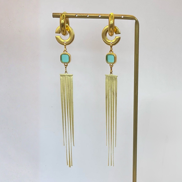 Boucles d'oreilles créoles dorées et chaînes fines avec cristal x CANOPÉE DORÉE