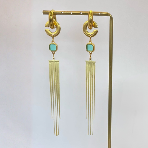 Boucles d'oreilles créoles dorées et chaînes fines avec cristal x CANOPÉE DORÉE