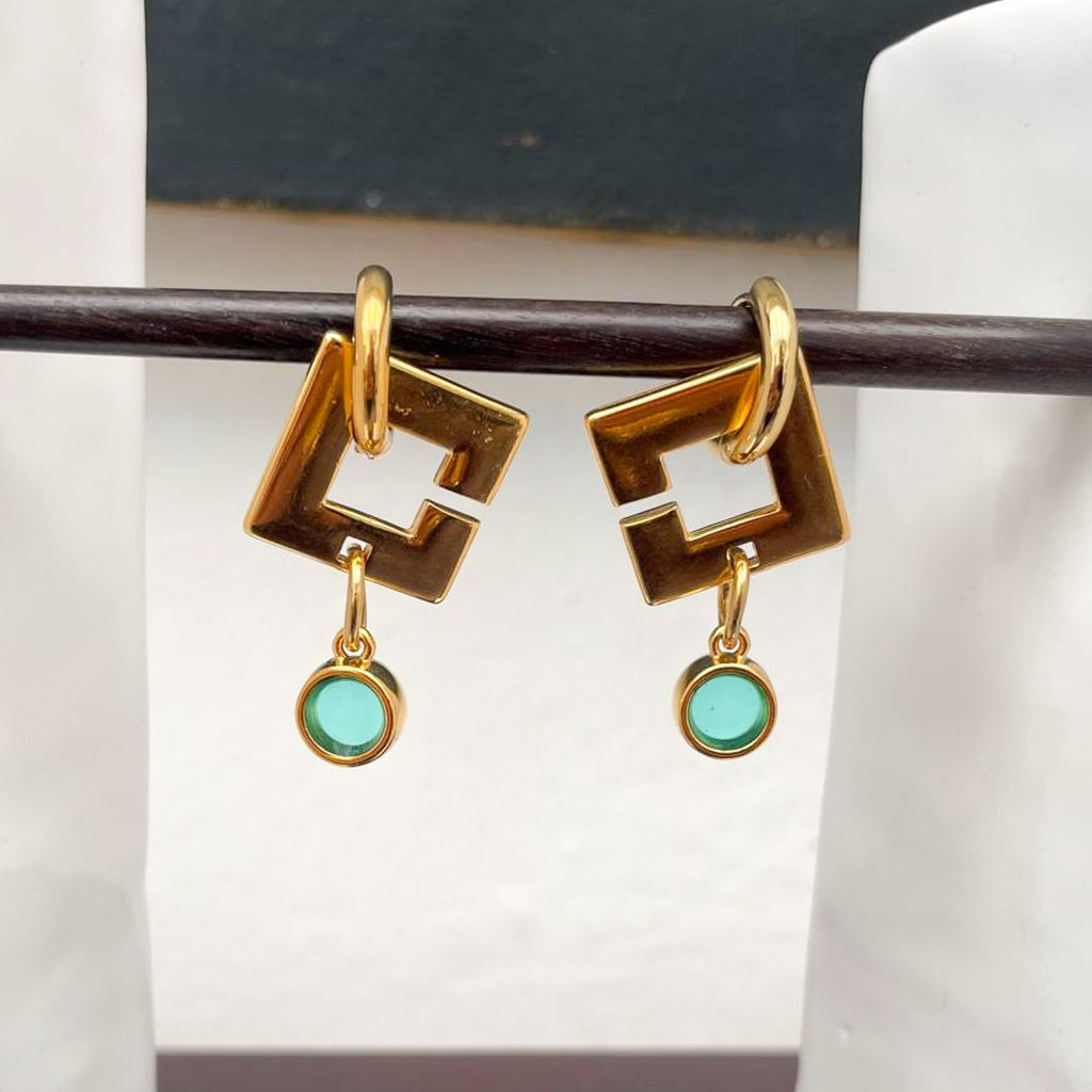 Boucles d'oreilles vitrail vert d'eau C carré x CRISTAL