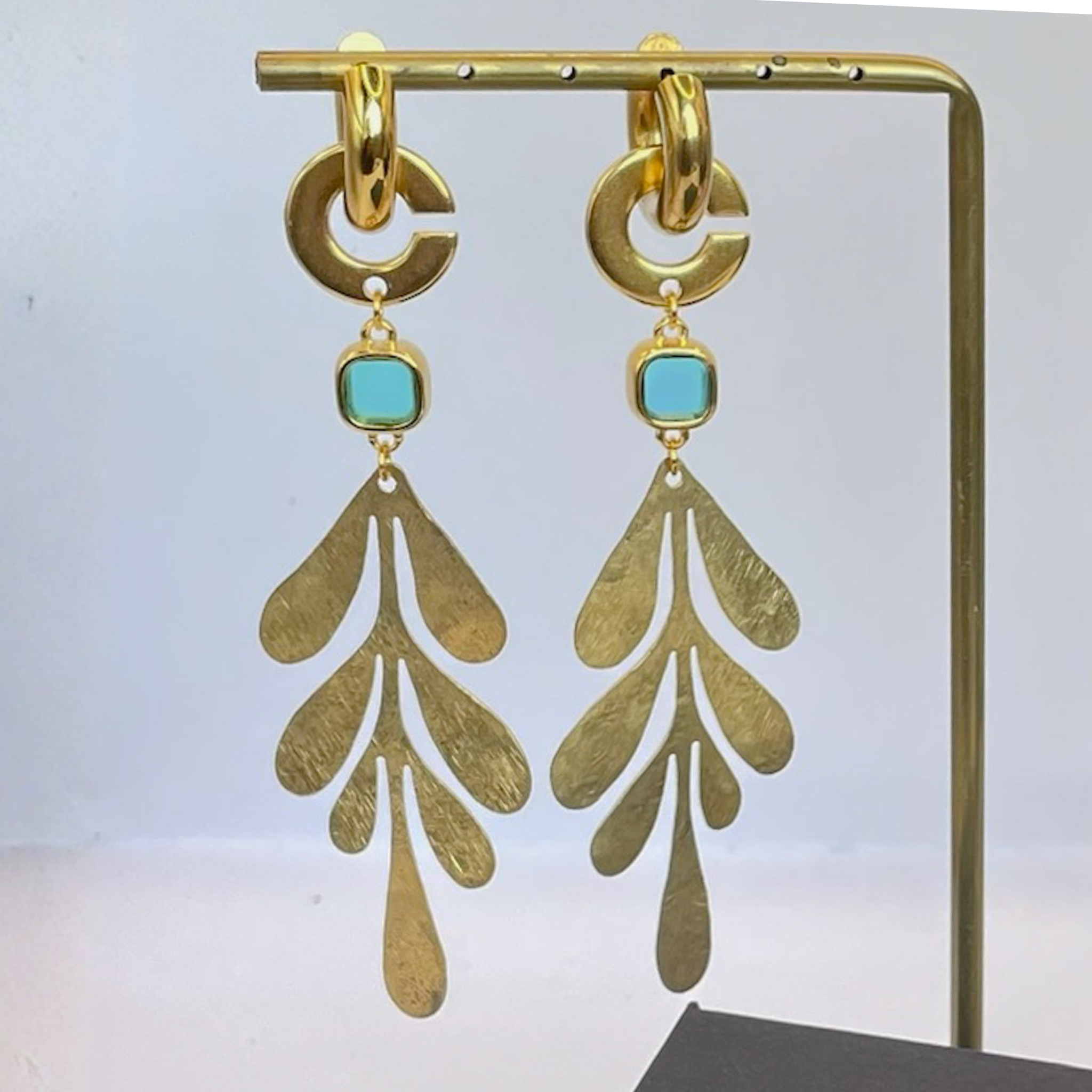 Boucles d'oreilles Feuille et cristal x CANOPÉE DORÉE